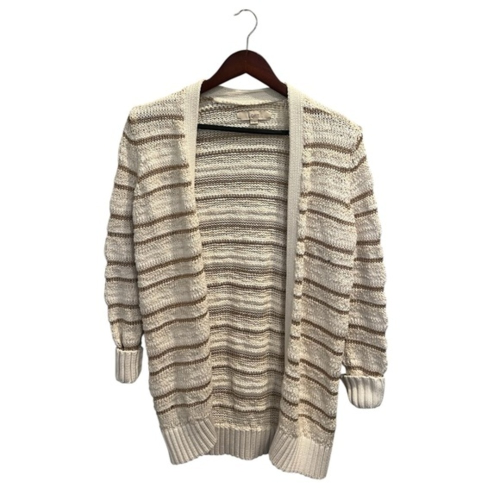 Loft Oversized Striped Cream and Gold Women's Cardigan Size Small